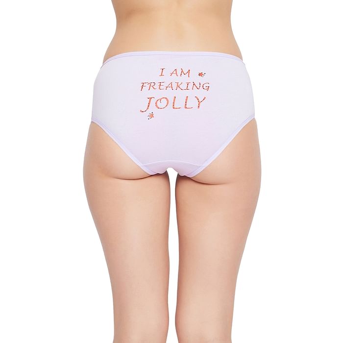 

Clovia Mid Waist Text Print Hipster Panty in Lilac - Cotton - PN3255A12, Lavender