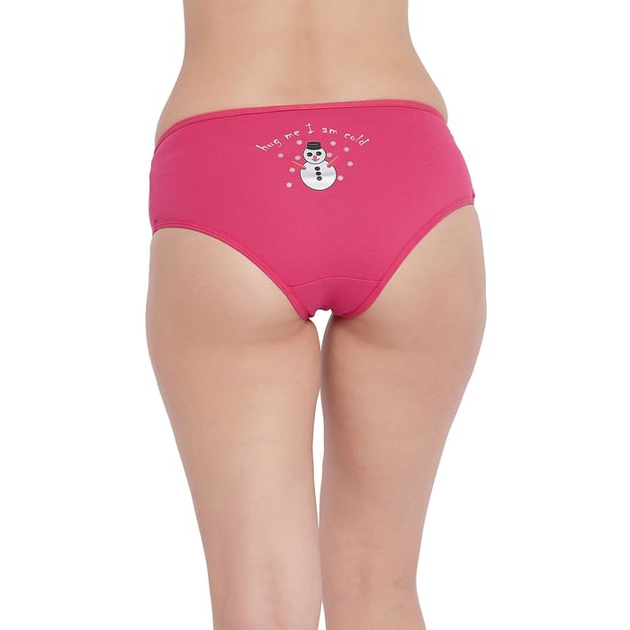 

Clovia Mid Waist Text & Snowman Print Hipster Panty in Pink - Cotton - PN3255A14