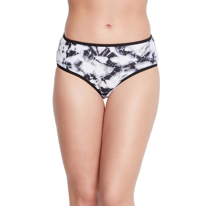 

Clovia Mid Waist Tie-Dye Hipster Panty in White - Cotton - PN3229U05, Dark grey