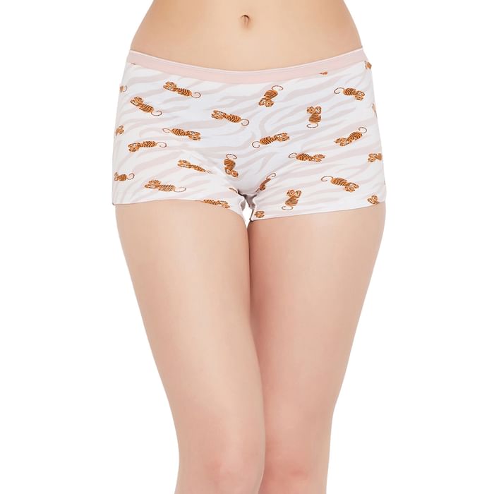 

Clovia Mid Waist Tiger Print Boyshorts in Soft Pink - Cotton - PN3522A22, Light pink