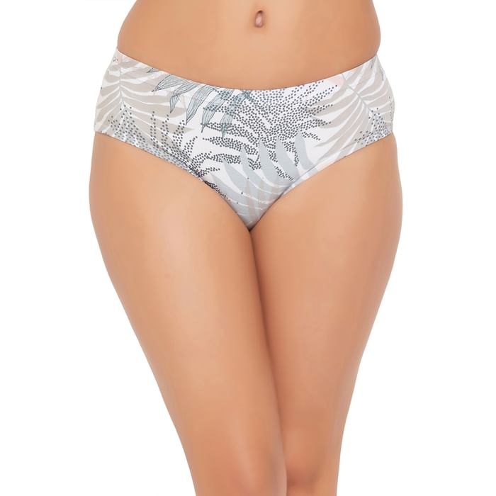 

Clovia Mid Waist Tropical Leaf Print Hipster Panty in Off-White with Inner Elastic - 100% Cotton - PN3076B18
