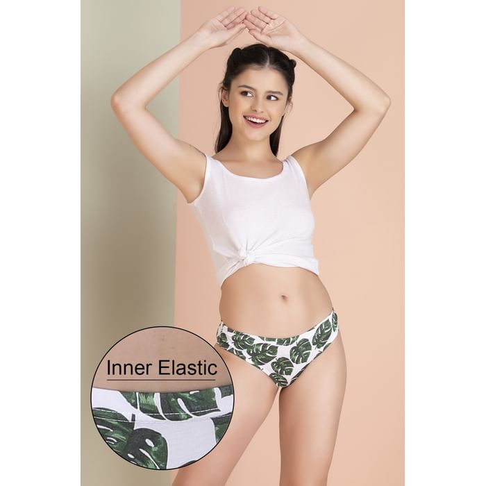 

Clovia Mid Waist Tropical Print Hipster Panty in White with Inner Elastic - Cotton - PN3227I17, Dark green
