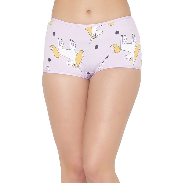 

Clovia Mid Waist Unicorn Print Boyshorts in Lilac - Cotton - PN2260B12, Lavender