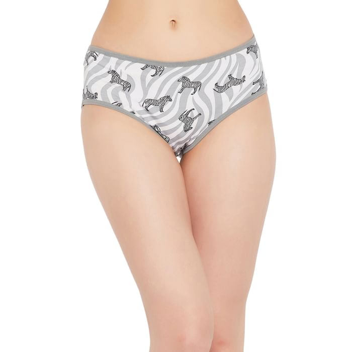 

Clovia Mid Waist Zebra Print Hipster Panty in Grey - Cotton - PN3411J01, Light grey