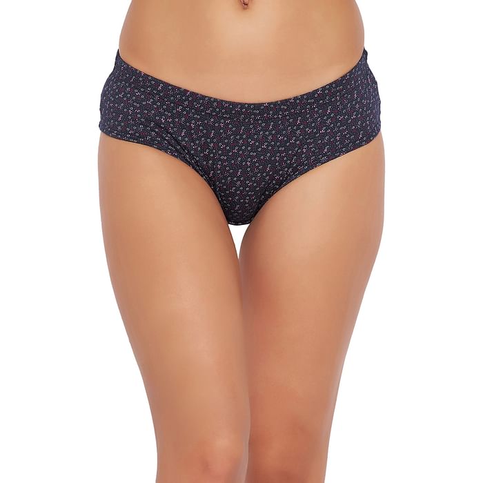 

Clovia Mid Waisted Floral Print Hipster Panty in Navy with Inner Elastic - 100% Cotton - PN3227L08