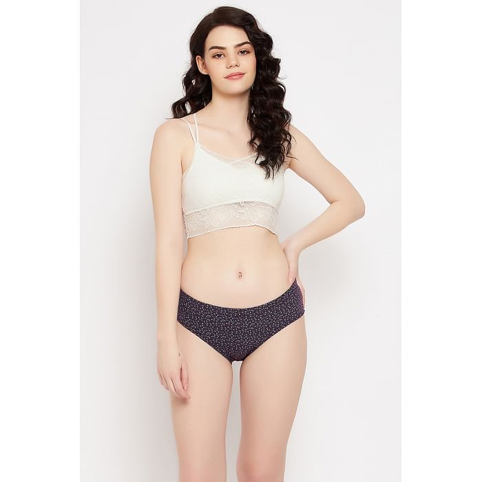 

Clovia Mid Waisted Floral Print Hipster Panty in Plum with Inner Elastic - 100% Cotton - PN3227C15, Purple