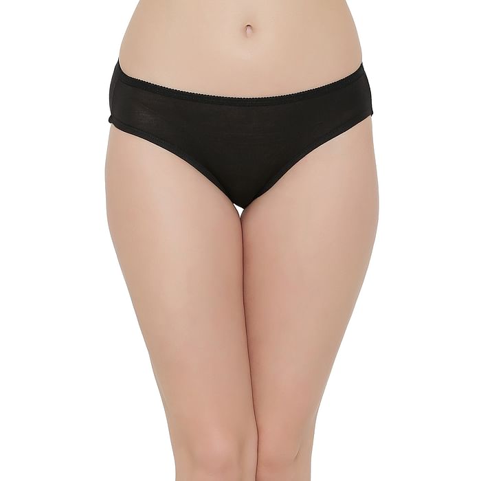 

Clovia Modal Mid Waist Hipster Panty with Inner Elastic In Black - PN2548P13