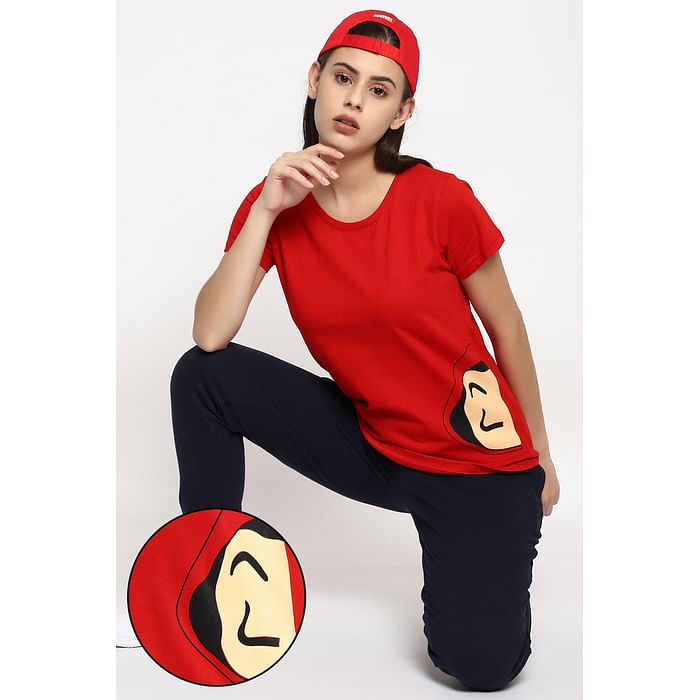 

Clovia Graphic Print Sleep T-shirt in Red - 100% Cotton - LT0126P04