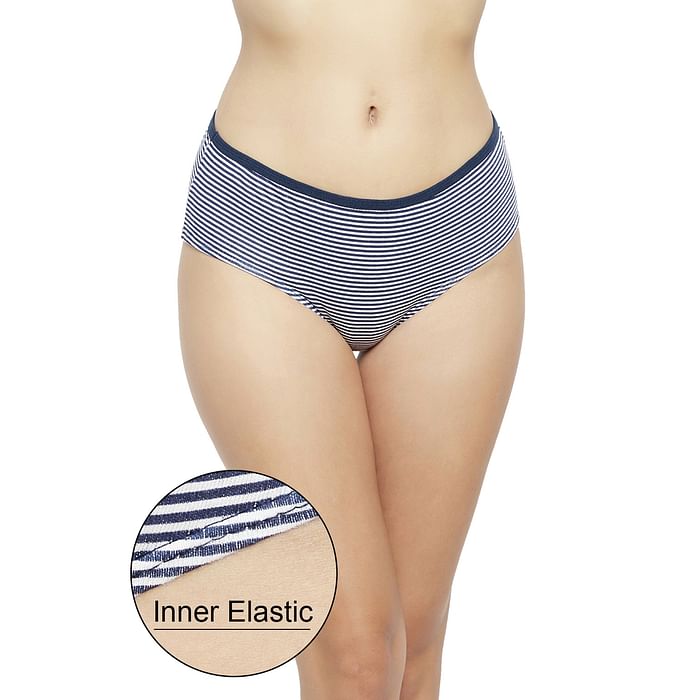 

Clovia Navy & White Striped Mid Waist Hipster Panty with Inner Elastic - Cotton - PN3464P08