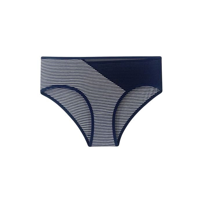 

Clovia Navy & White Striped Mid Waist Hipster Panty with Mesh Panel- Cotton - PN3291B08