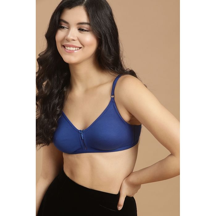 

Clovia Smoothie Non-Padded Non-Wired Full Coverage Bra in Blue - Cotton Rich - BR0638P08, Navy