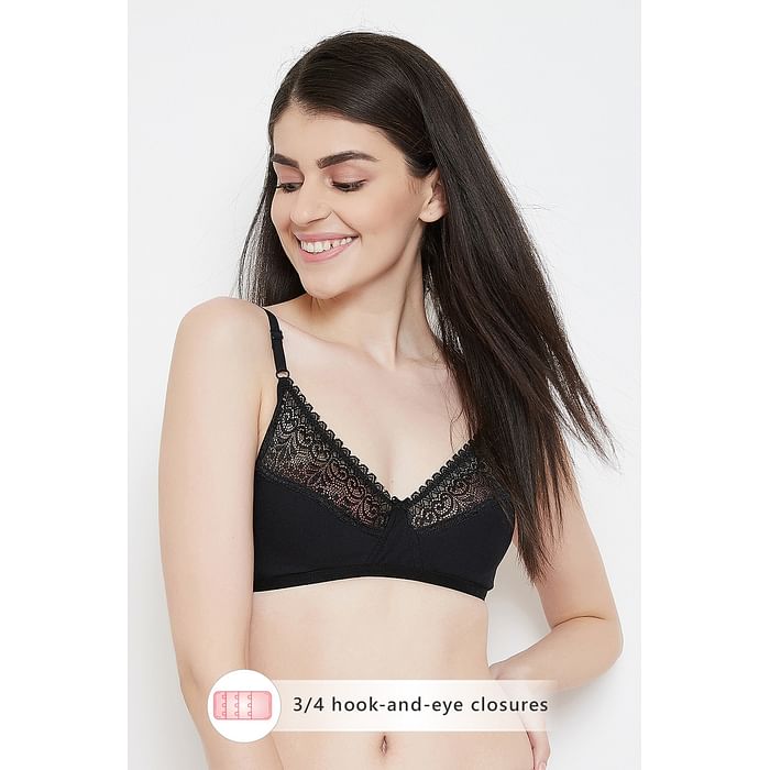 

Clovia Non-Padded Non-Wired Bra in Black- 100% Cotton & Lace - BR1548P13