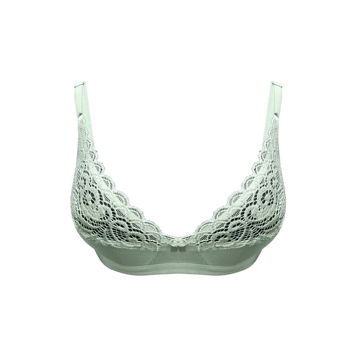 

Clovia Non-Padded Non-Wired Bra in Mint Green - Cotton & Lace - BR1548T11, Light green