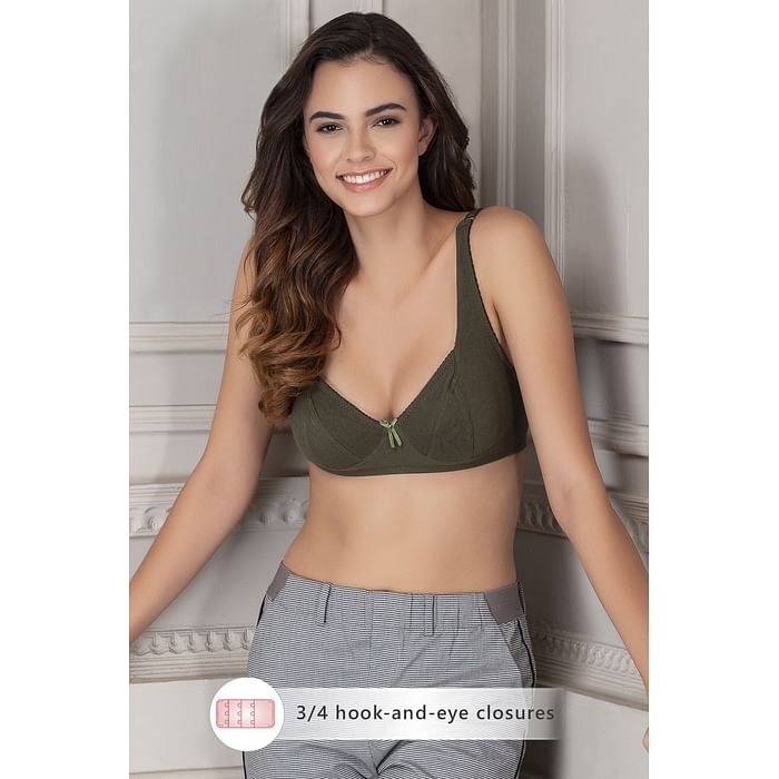 

Clovia Non-Padded Non-Wired Full Coverage Bra in Olive Green - Cotton - BR2038P11, Light green