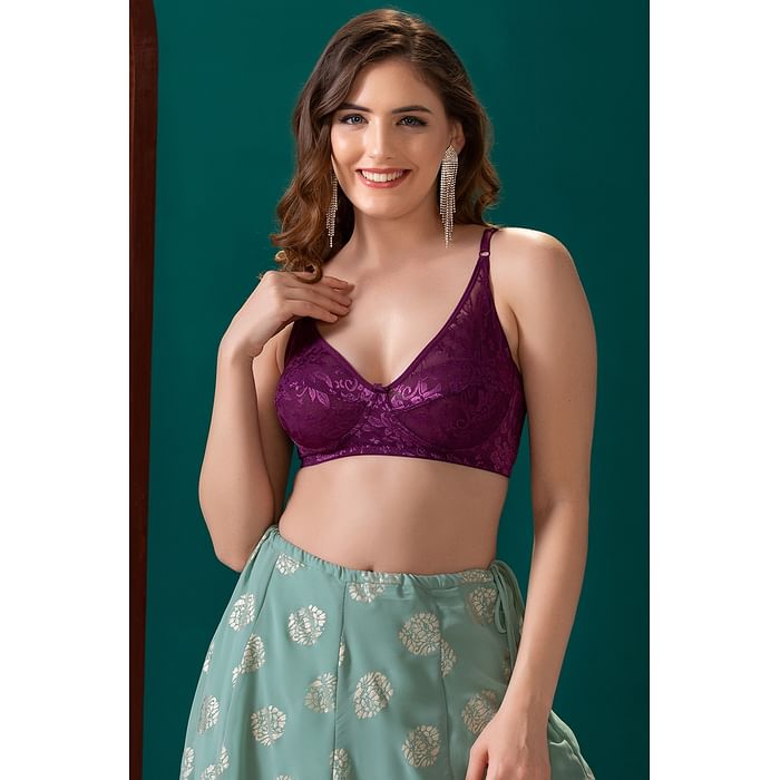 

Clovia Non-Padded Non-Wired Full Coverage Bra With Lacy Cups - Purple - BR0181P15