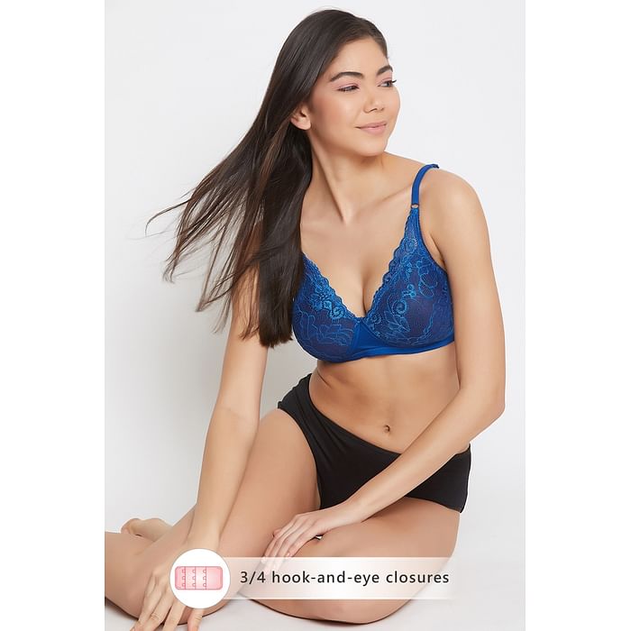 

Clovia Non-Padded Non-Wired Bridal Bra in Royal Blue - Lace - BR2051A08, Navy