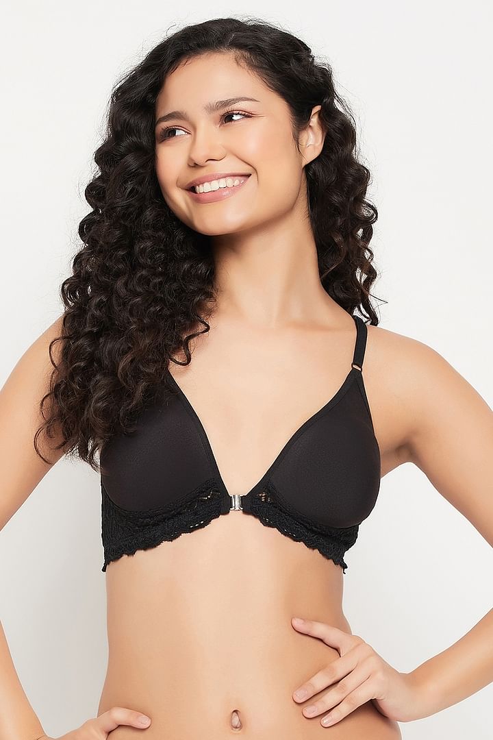 Buy Non-Padded Non-Wired Demi Cup Plunge Bra in Black - Cotton Rich Online  India, Best Prices, COD - Clovia - BR1595Y13