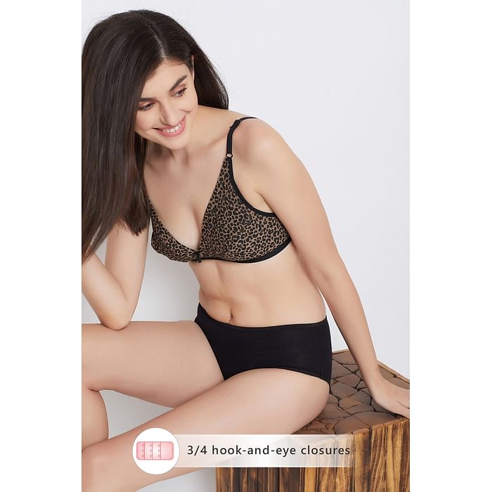 

Clovia Non-Padded Non-Wired Demi Cup Animal Print Plunge Bra in Brown - Cotton Rich - BR1595S06