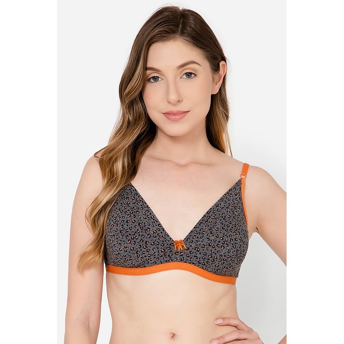 

Clovia Non-Padded Non-Wired Demi Cup Animal Print Plunge Bra in Dark Grey - Cotton Rich - BR1595C05