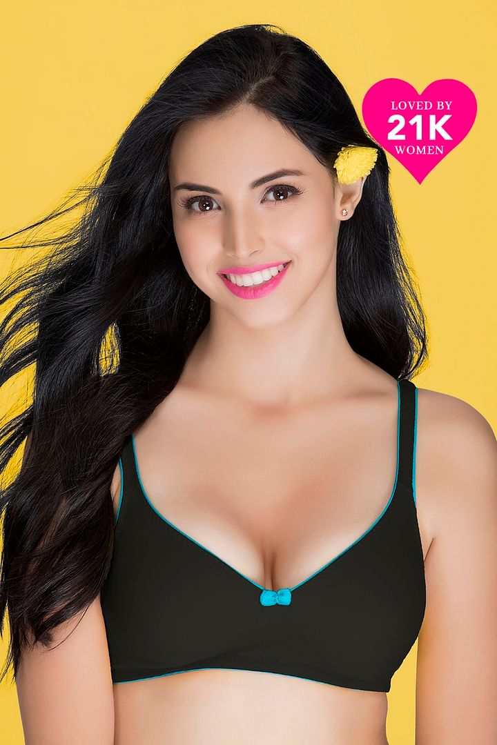 Buy Non-Padded Non-Wired Demi Cup T-shirt Bra in Black - Cotton