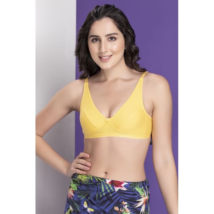 

Clovia Non-Padded Non-Wired Demi Cup Bra in Light Yellow - Cotton - BR1678S02