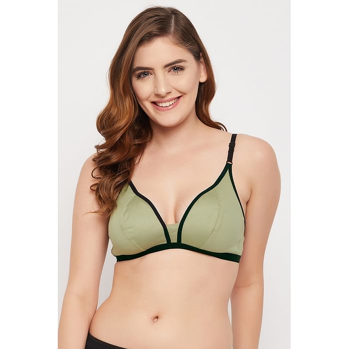 

Clovia Non-Padded Non-Wired Demi Cup Bra in Sage Green - Cotton - BR0856B11, Light green