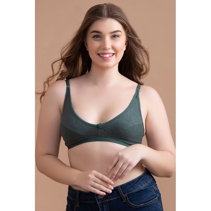 

Clovia Non-Padded Non-Wired Demi Cup Bra in Olive Green - Cotton - BR1678S17, Dark green