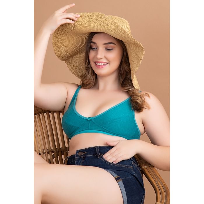 

Clovia Non-Padded Non-Wired Demi Cup Bra in Turquoise Blue - Cotton - BR1678U36, Teal