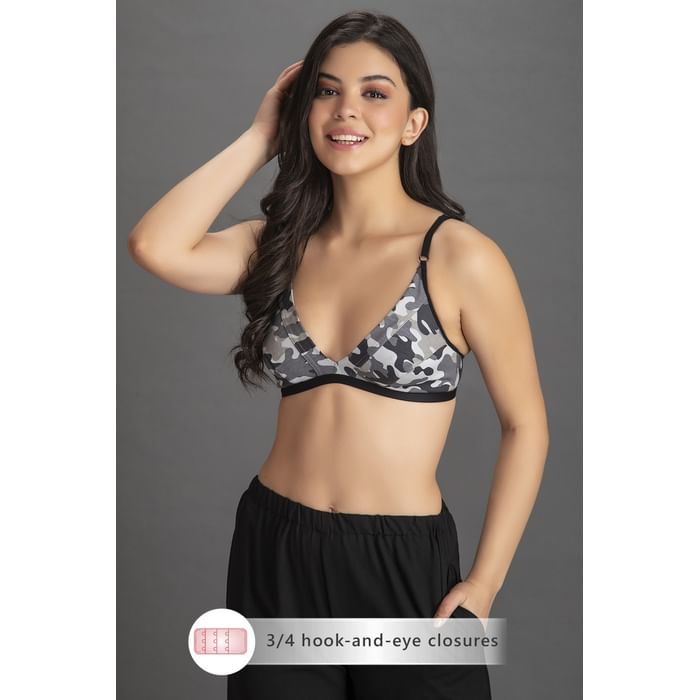 

Clovia Non-Padded Non-Wired Demi Cup Camouflage Print Plunge Bra in Grey - Cotton Rich - BR1595K05, Dark grey