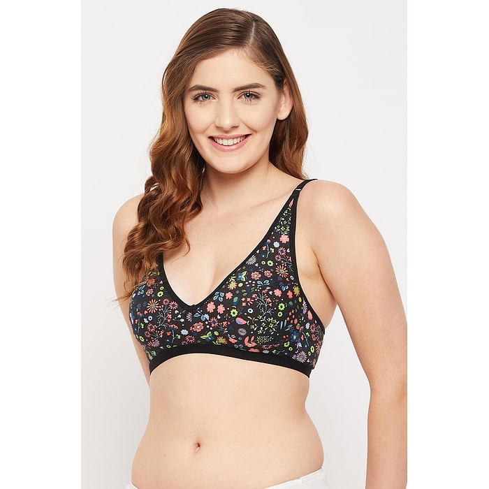 

Clovia Non-Padded Non-Wired Demi Cup Floral Print Bra in Black - Cotton - BR1678A13