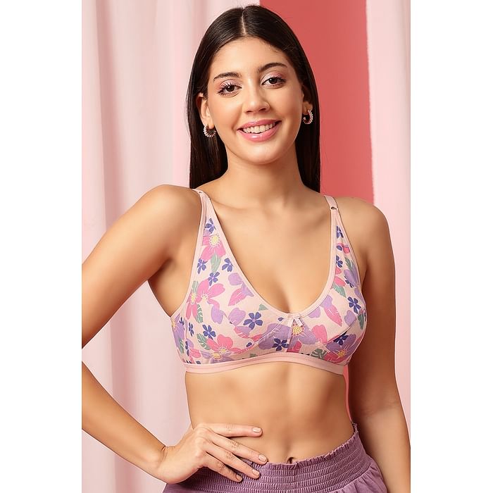 

Clovia Non-Padded Non-Wired Demi Cup Floral Print Bra in Pink - Cotton - BR1678Z19, Multicolour