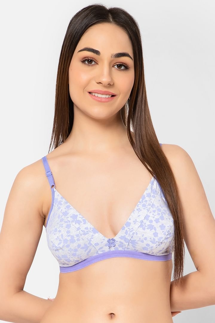 Buy Non-Padded Non-Wired Demi Cup Floral Print Plunge Bra in Grey