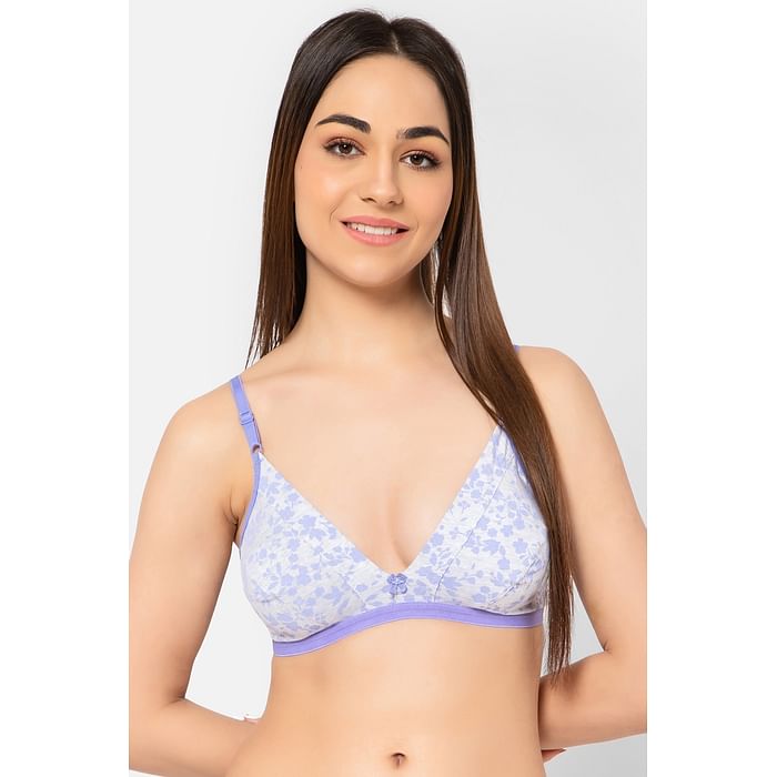 

Clovia Non-Padded Non-Wired Demi Cup Floral Print Plunge Bra in Grey - Cotton - BR2312A01, Light grey