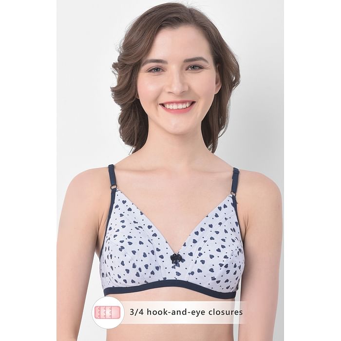 

Clovia Non-Padded Non-Wired Demi Cup Heart Print Bra in White- Cotton Rich - BR1595T18