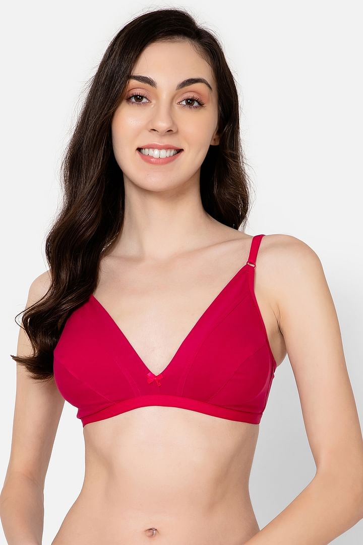 Buy Non-Padded Non-Wired Demi Cup Plunge Bra in Magenta - Cotton