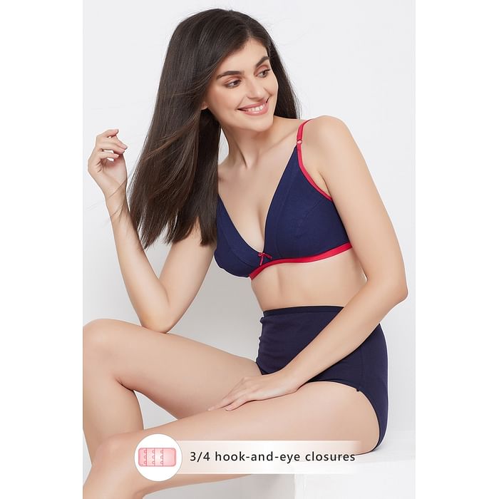 

Clovia Non-Padded Non-Wired Demi Cup Plunge Bra in Navy - Cotton Rich - BR1595R08