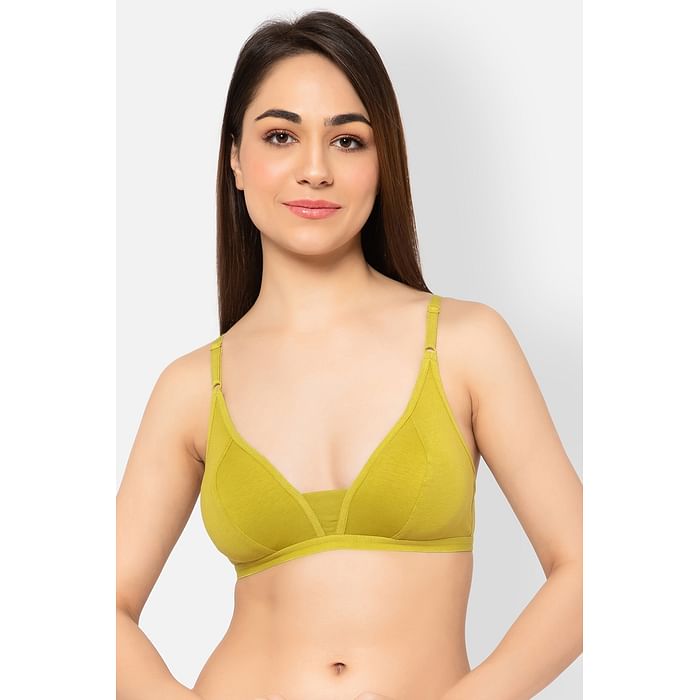 

Clovia Non-Padded Non-Wired Demi Cup Plunge Bra in Olive Green - Cotton - BR0856A11, Light green