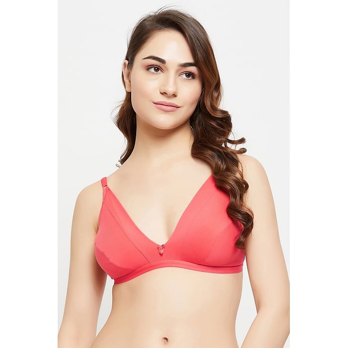 

Clovia Non-Padded Non-Wired Demi Cup Plunge Bra in Peach Colour - Cotton - BR2312A34