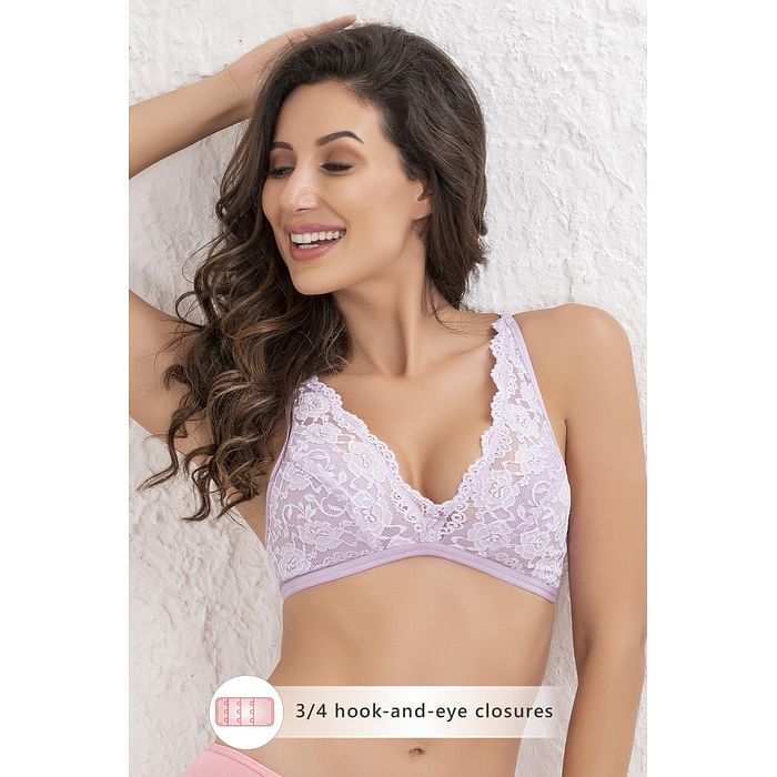 

Clovia Non-Padded Non-Wired Demi Cup Plunge Bra in Lilac - Lace - BR2154P12, Lavender