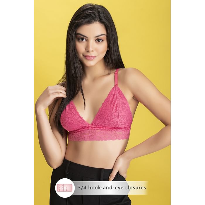 

Clovia Non-Padded Non-Wired Demi Cup Plunge Multiway Bralette in Pink - Lace - BR2091P22, Light pink