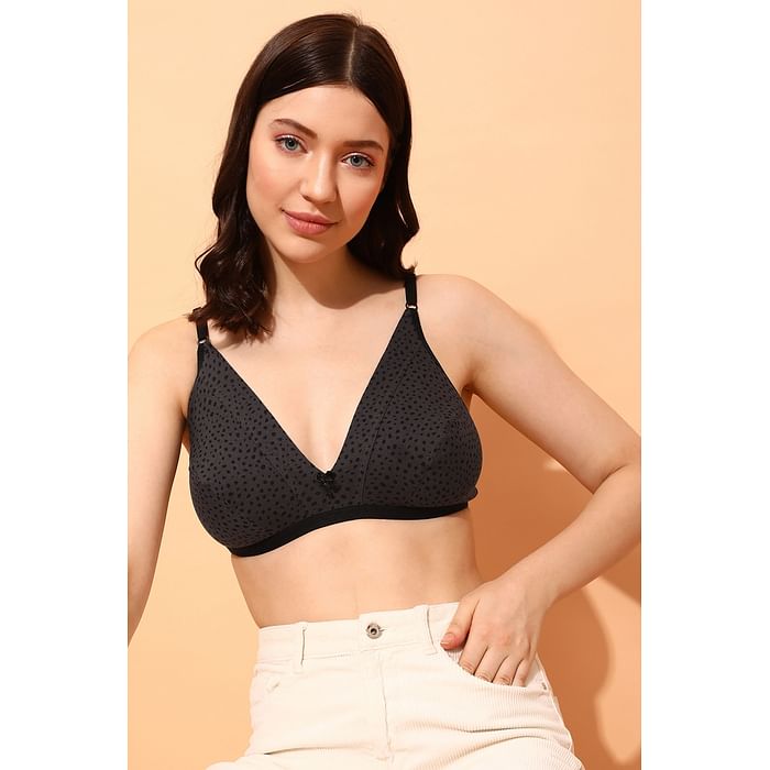

Clovia Non-Padded Non-Wired Demi Cup Printed Plunge Bra in Dark Grey - Cotton - BR2312A05