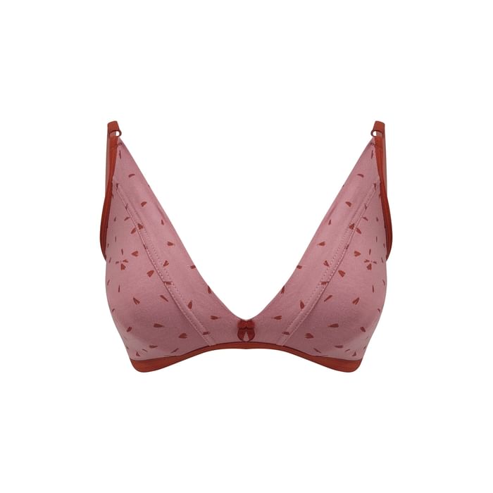 

Clovia Non-Padded Non-Wired Demi Cup Printed Plunge Bra in Light Pink - Cotton Rich - BR1595T22