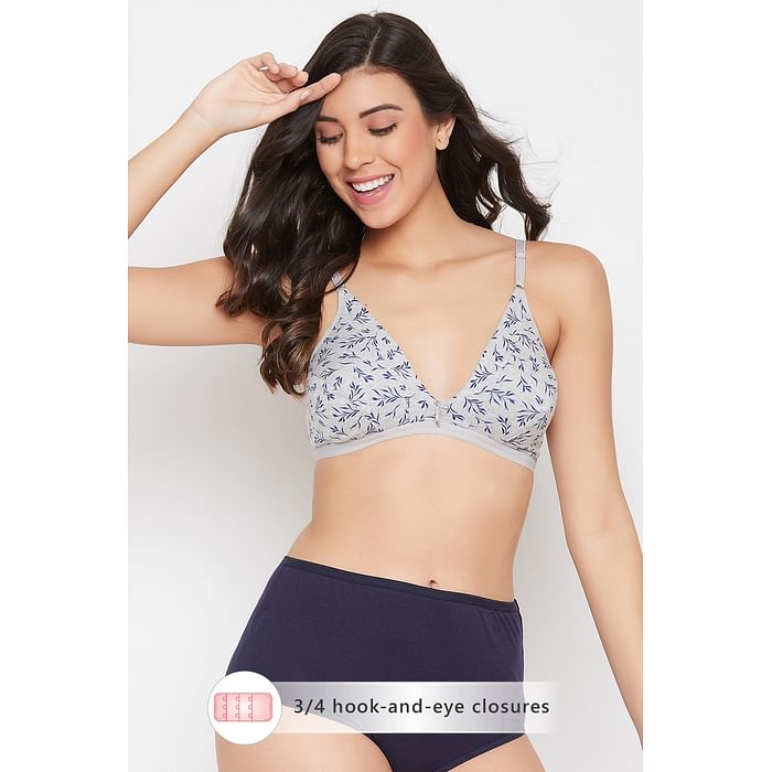 

Clovia Non-Padded Non-Wired Demi Cup Tropical Print Plunge Bra in Grey - Cotton Rich - BR1595S01, Light grey