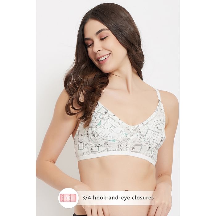 

Clovia Non-Padded Non-Wired Dog Print Full Figure Bra in White - Cotton Rich - BR0185B18