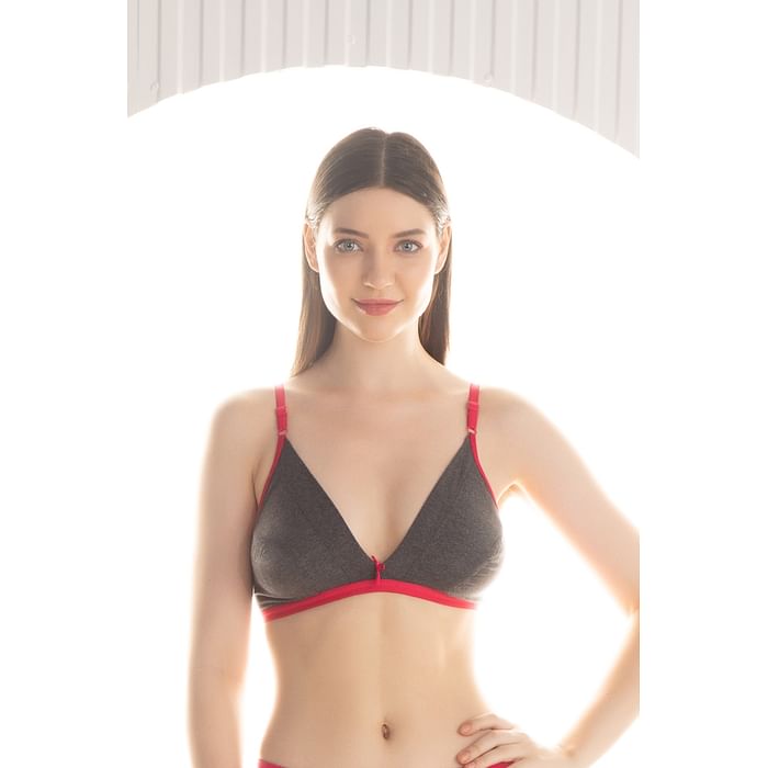 

Clovia Non-Padded Non-Wired Demi Cup Plunge Bra in Grey Melange - 100% Cotton - BR1595B05, Dark grey