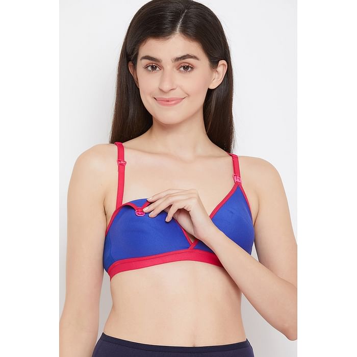 

Clovia Lightly Padded Non-Wired Spacer Cup Feeding Bra in Royal Blue - Cotton Rich - BR2085P08, Navy