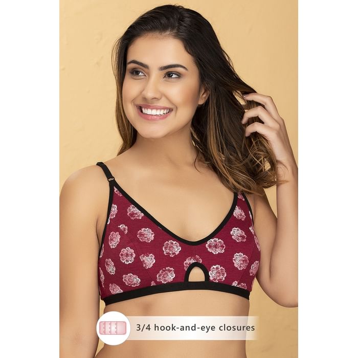 

Clovia Non-Padded Non-Wired Floral Print Bra in Maroon - Cotton Rich - BR1675P09