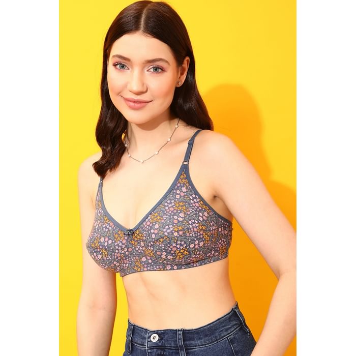

Clovia Non-Padded Non-Wired Floral Print Full Cup Bra in Navy - Cotton - BR0227R08