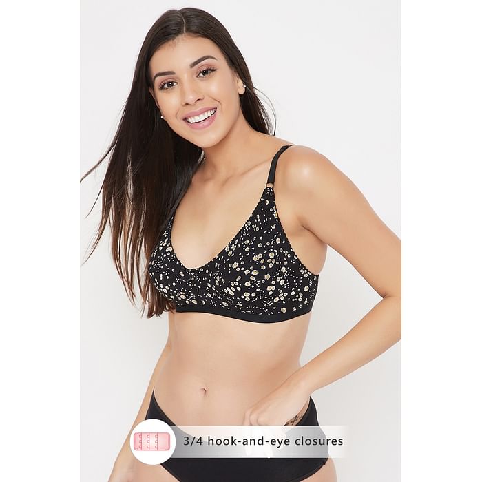

Clovia Non-Padded Non-Wired Floral Print Full Figure Bra in Black - Cotton Rich - BR0185W13