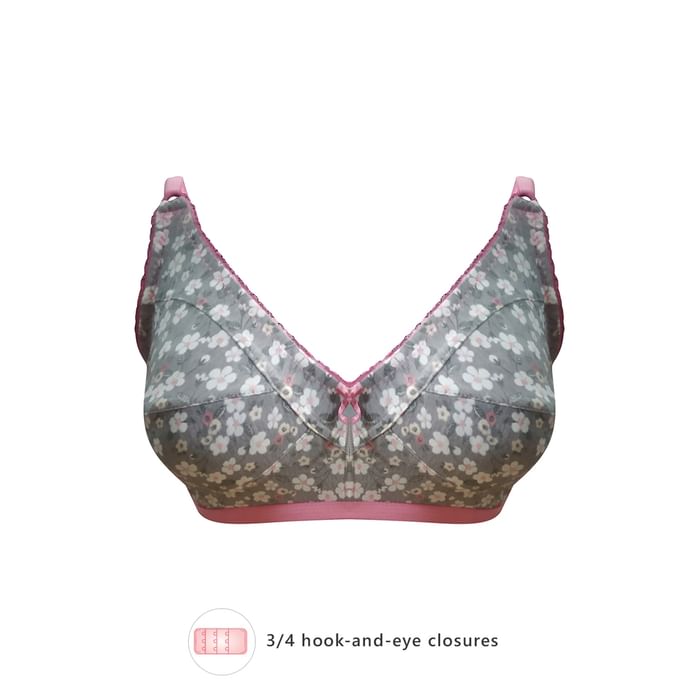 

Clovia Non-Padded Non-Wired Floral Print Full Figure Bra in Grey - Cotton - BR0185V05, Dark grey